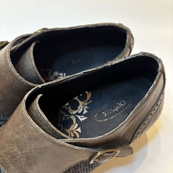 Aetrex Women's Distressed Leather Double Buckle Comfort Shoes Heels US Size 8.5 - Picture 7 of 9